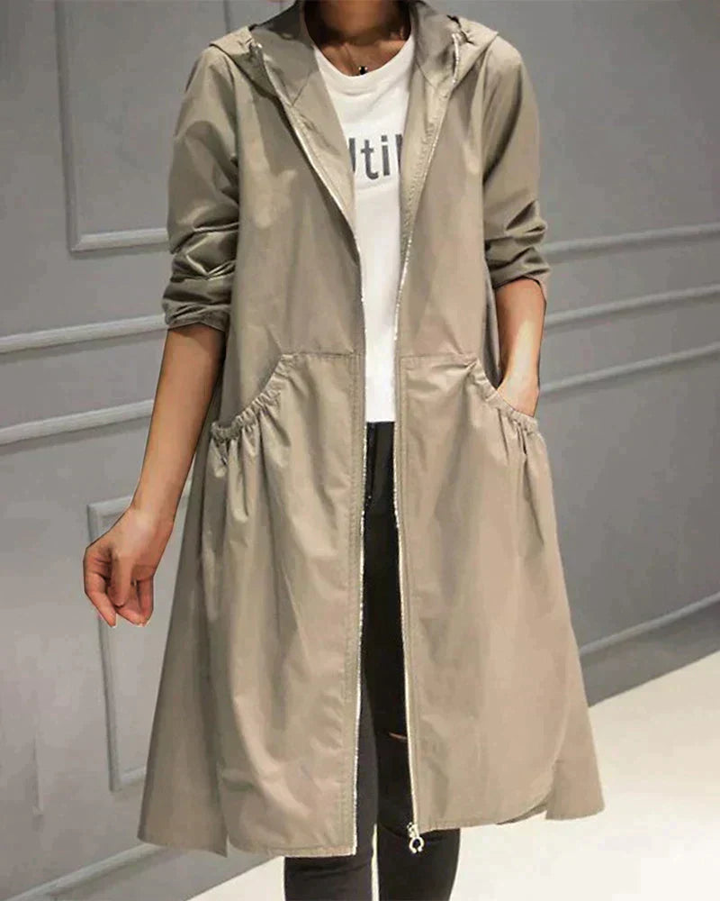 Women's Waterproof Hooded Jacket - Lightweight Knee-Length Relaxed Fit with Zip Closure 0