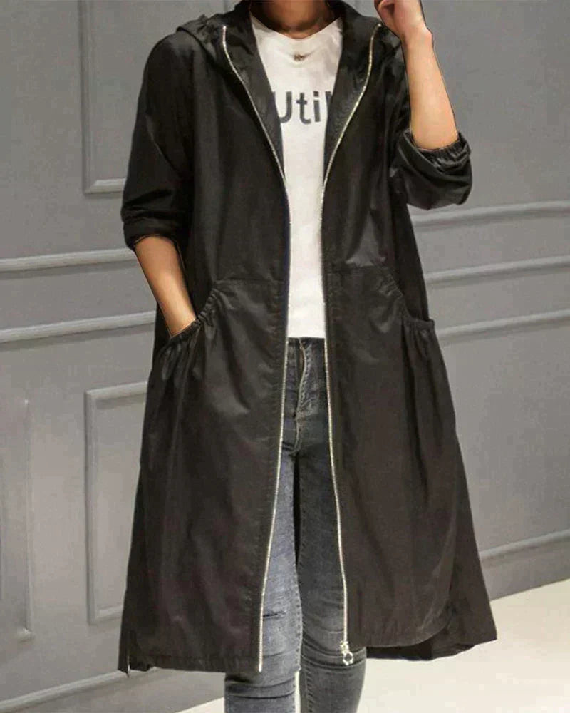 Women's Waterproof Hooded Jacket - Lightweight Knee-Length Relaxed Fit with Zip Closure 3