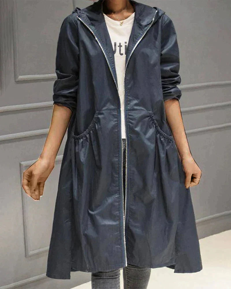 Women's Waterproof Hooded Jacket - Lightweight Knee-Length Relaxed Fit with Zip Closure 6