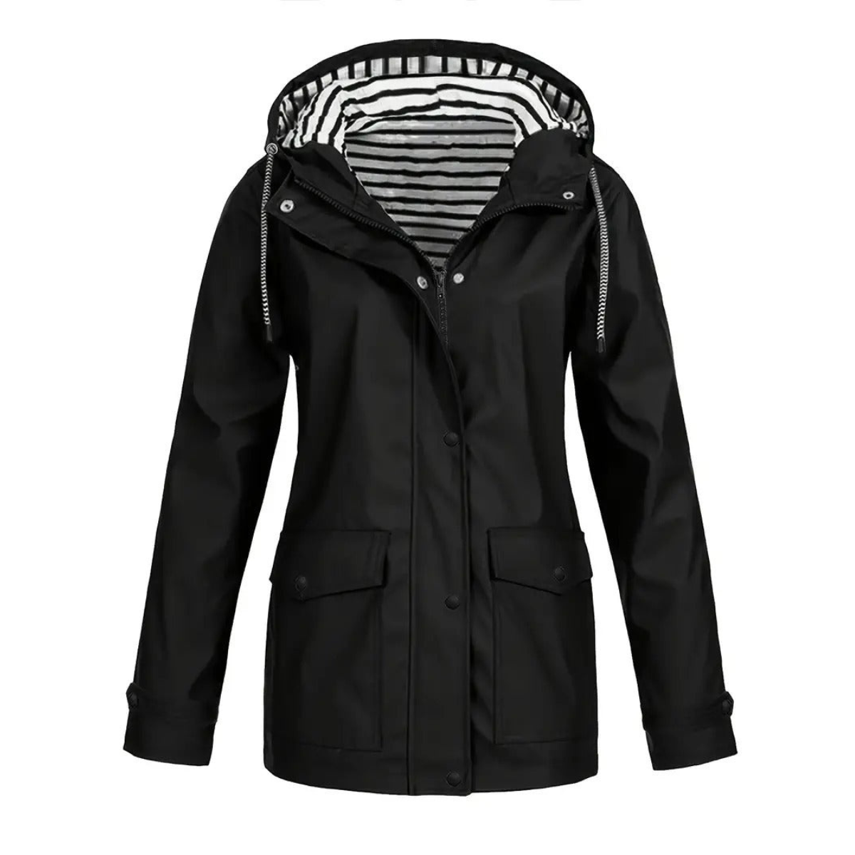 Women's Waterproof Raincoat with Adjustable Hood – Mid-Length Relaxed Fit Outdoor Jacket 0