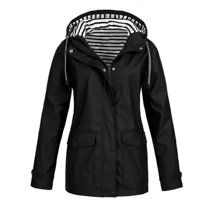 Women's Waterproof Raincoat with Adjustable Hood – Mid-Length Relaxed Fit Outdoor Jacket 0
