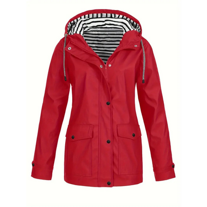 Women's Waterproof Raincoat with Adjustable Hood – Mid-Length Relaxed Fit Outdoor Jacket 1