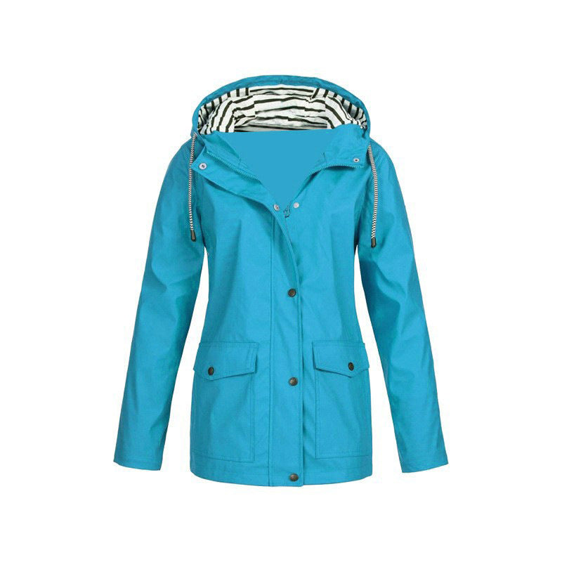 Women's Waterproof Raincoat with Adjustable Hood – Mid-Length Relaxed Fit Outdoor Jacket 6