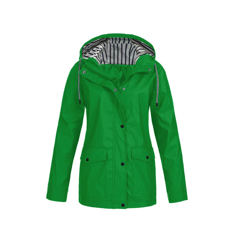 Women's Waterproof Raincoat with Adjustable Hood – Mid-Length Relaxed Fit Outdoor Jacket 7