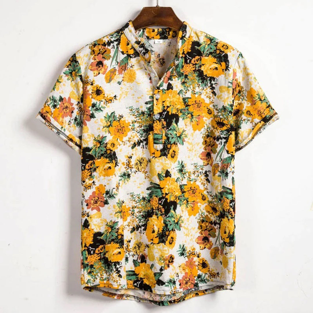 Herren Kurzarm Hemd Blumenmuster Atmungsaktiv Sommer Hemd für Lässigen Look-2