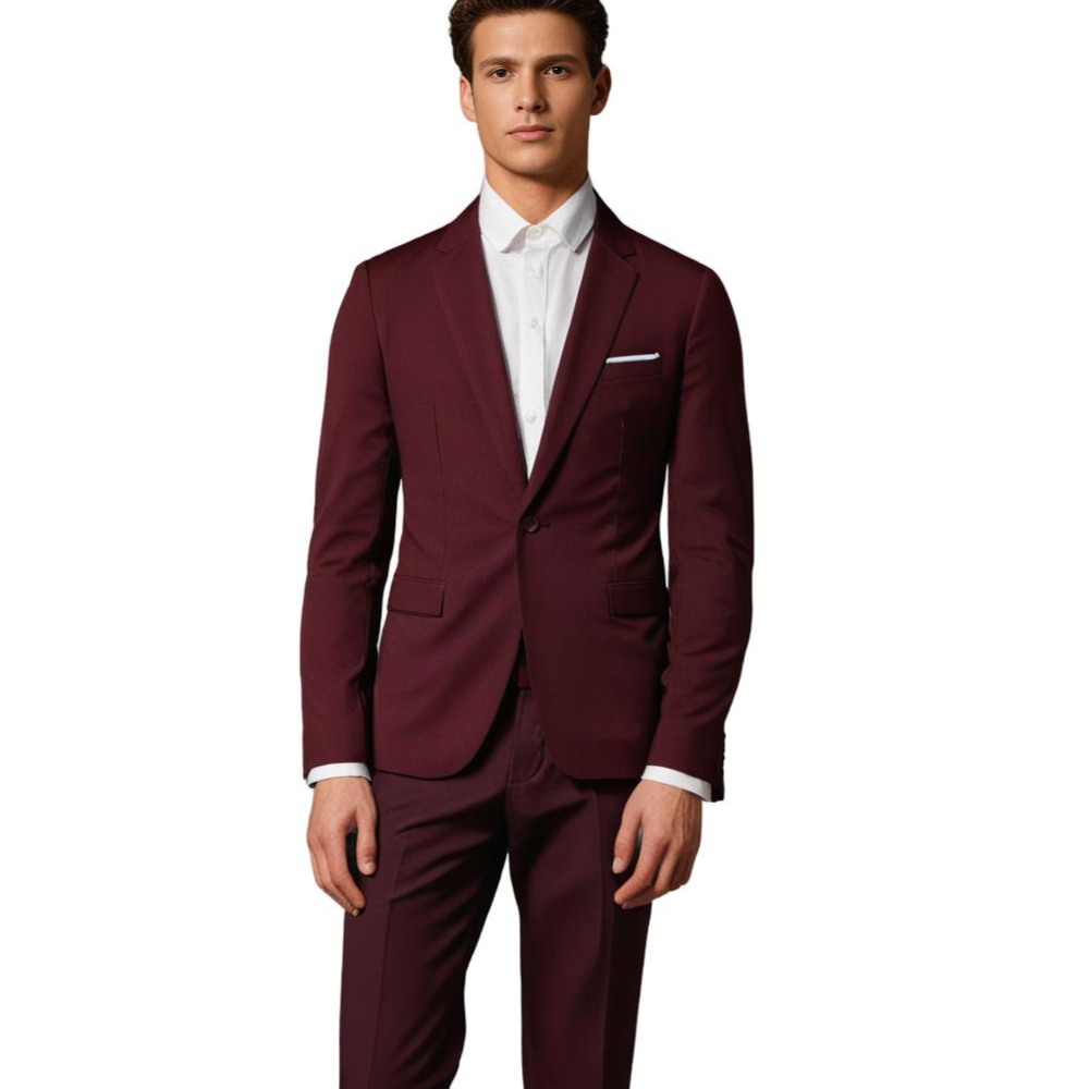 Men's Suit Navy Size L Polyester Slim Fit Elegant Wedding Suit-6