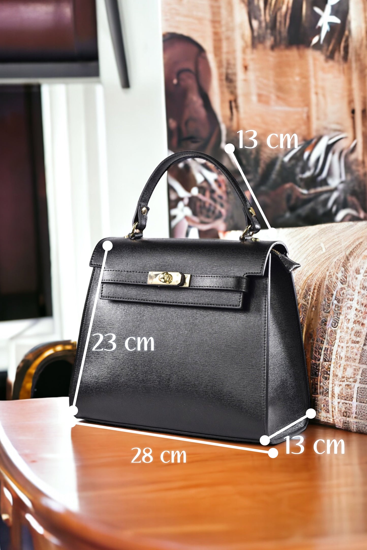 Zaira-Tasche aus echtem schwarzem Saffiano-Leder 7