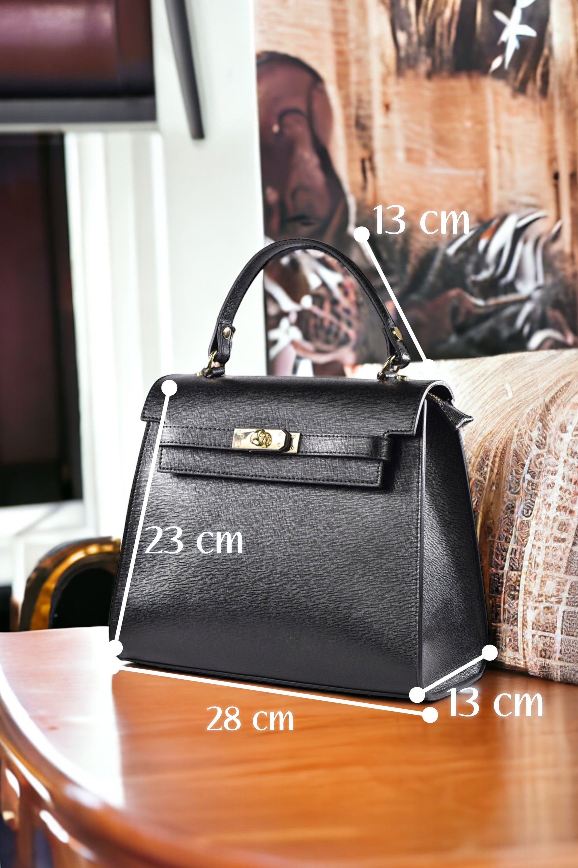 Zaira-Tasche aus echtem schwarzem Saffiano-Leder 7