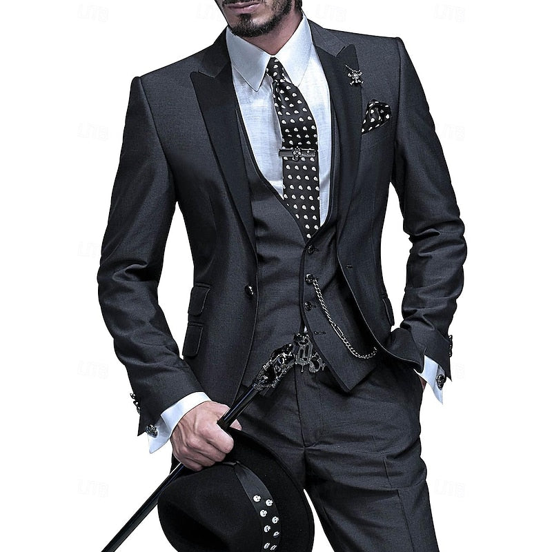 Variant image for Men's Three-Piece Linen Suit Grey Size M Elegant Blazer Vest Pants-25
