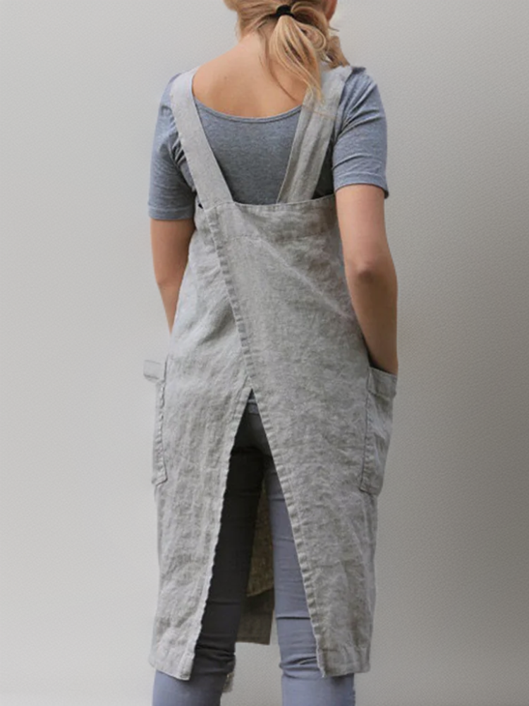 Baumwoll-Leinen Schürzenkleid | Leichtes Kleid mit Taschen für Sommerliche Tage