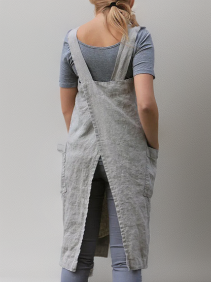 Baumwoll-Leinen Schürzenkleid | Leichtes Kleid mit Taschen für Sommerliche Tage