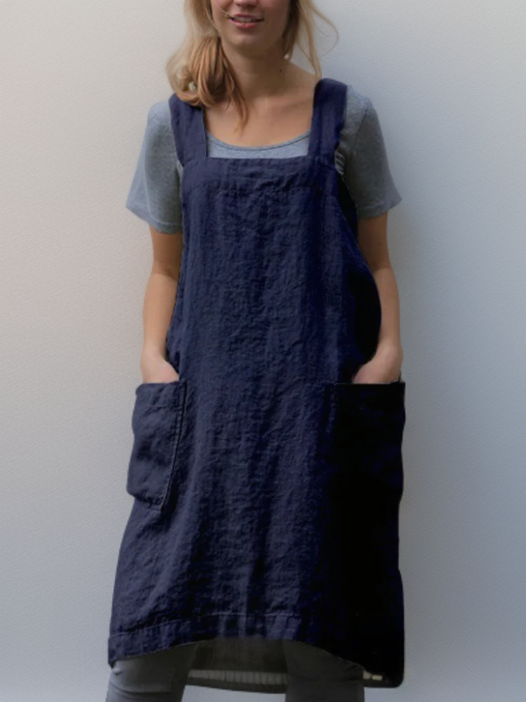 Baumwoll-Leinen Schürzenkleid | Leichtes Kleid mit Taschen für Sommerliche Tage