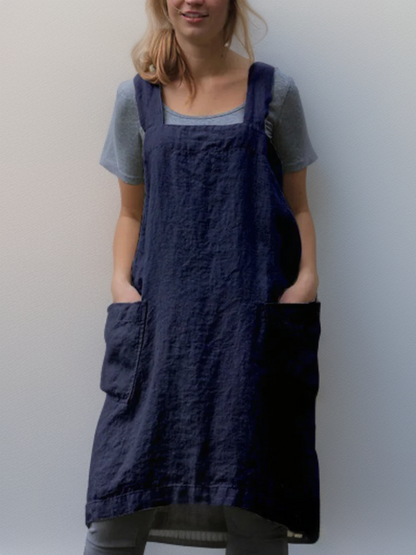Baumwoll-Leinen Schürzenkleid | Leichtes Kleid mit Taschen für Sommerliche Tage