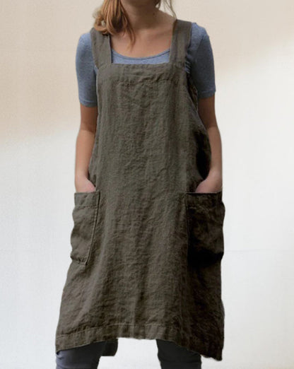 Baumwoll-Leinen Schürzenkleid | Leichtes Kleid mit Taschen für Sommerliche Tage
