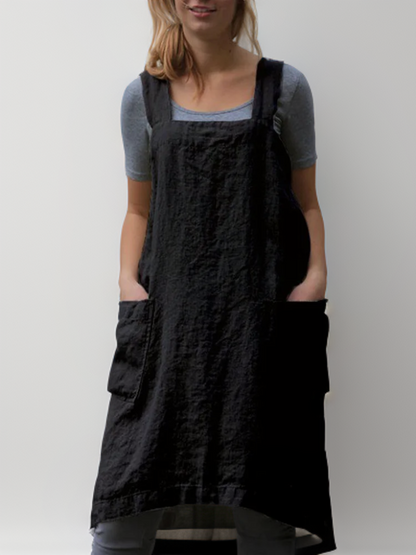 Baumwoll-Leinen Schürzenkleid | Leichtes Kleid mit Taschen für Sommerliche Tage