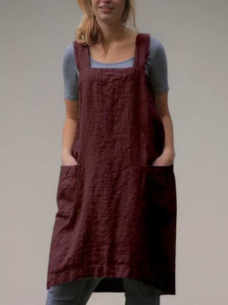 Baumwoll-Leinen Schürzenkleid | Leichtes Kleid mit Taschen für Sommerliche Tage