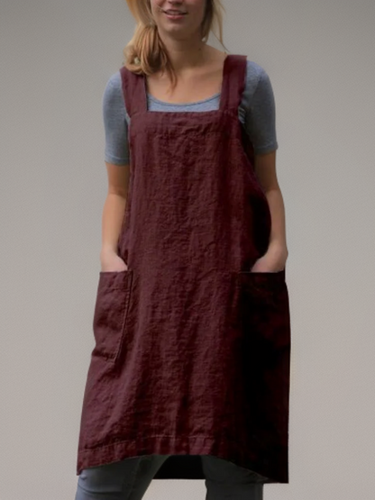 Baumwoll-Leinen Schürzenkleid | Leichtes Kleid mit Taschen für Sommerliche Tage