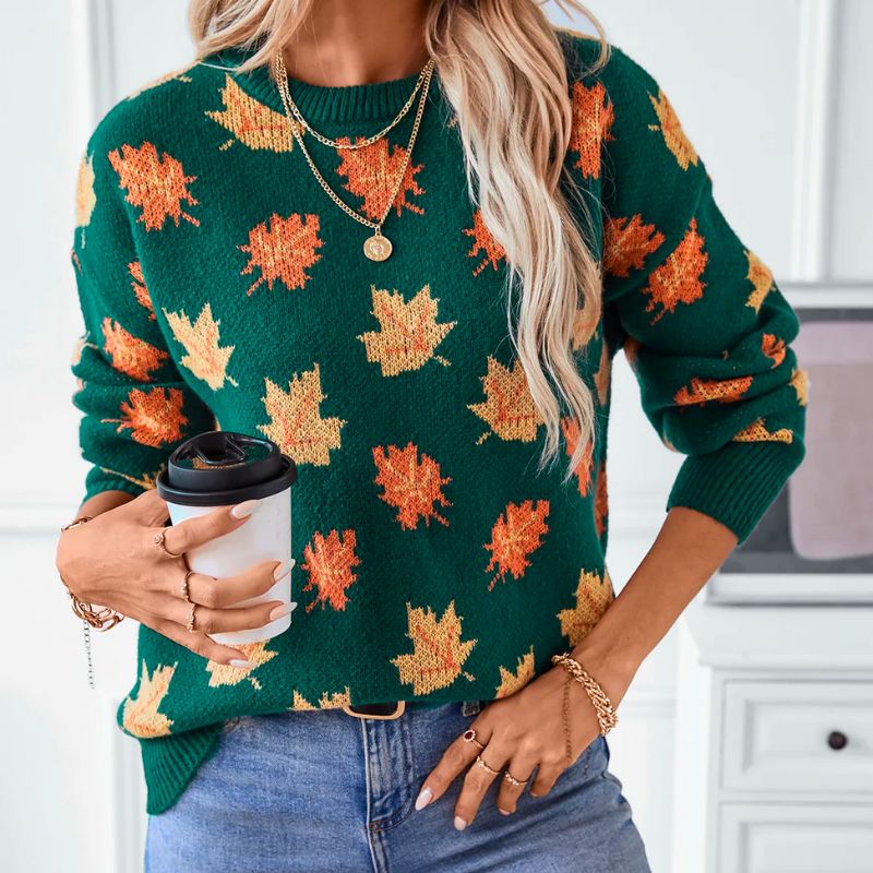 Comfortable pullover with maple leaf details for a stylish autumn