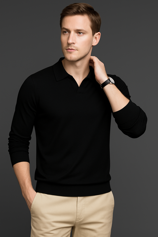 Men's long-sleeve polo shirt with modern cut – sophisticated & timeless