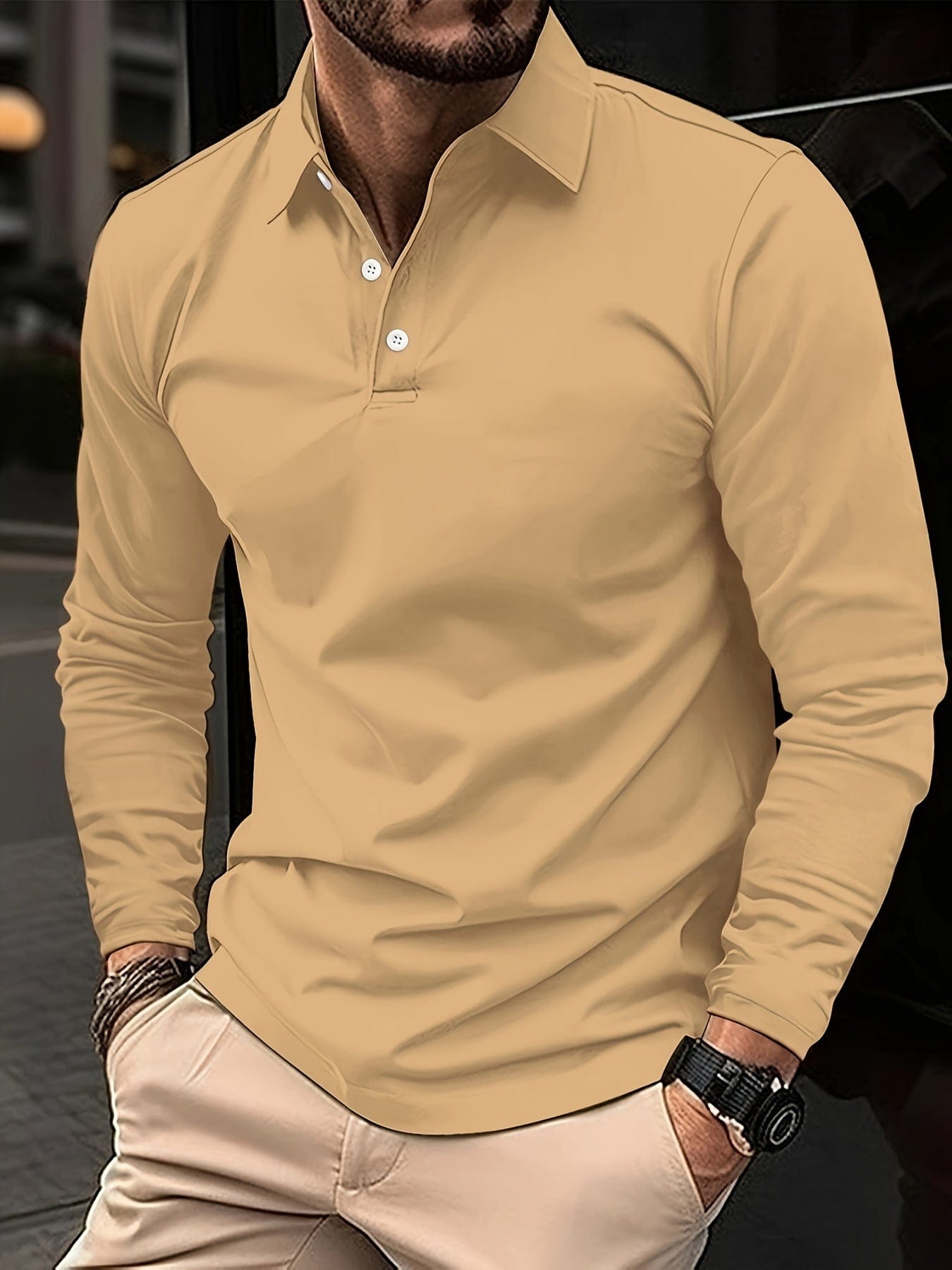 Herren Langarm Poloshirt Schwarz Größe M Baumwolle-6
