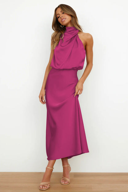 Carlina – Long satin dress with halter neckline – Elegant, flowing & ideal for special occasions