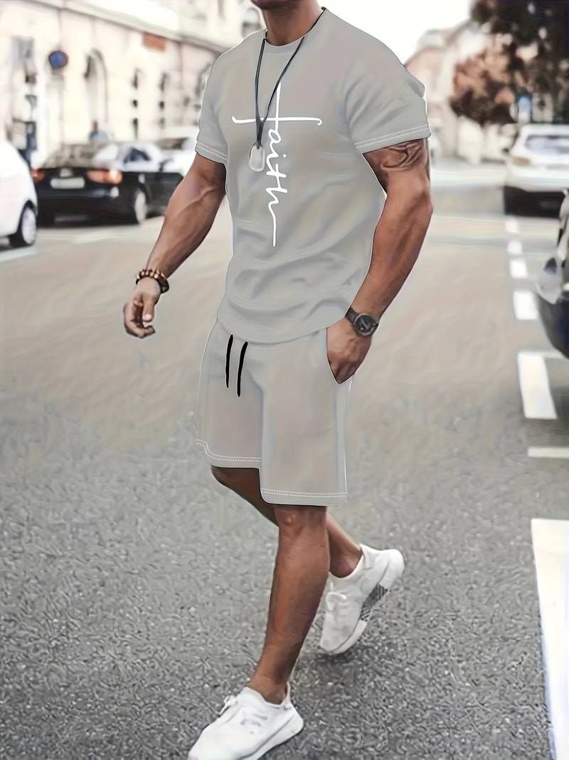 Herren T-Shirt Set Schwarz Größe M Baumwolle Atmungsaktiv Sportlich-5