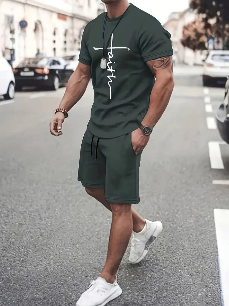Herren T-Shirt Set Schwarz Größe M Baumwolle Atmungsaktiv Sportlich-2
