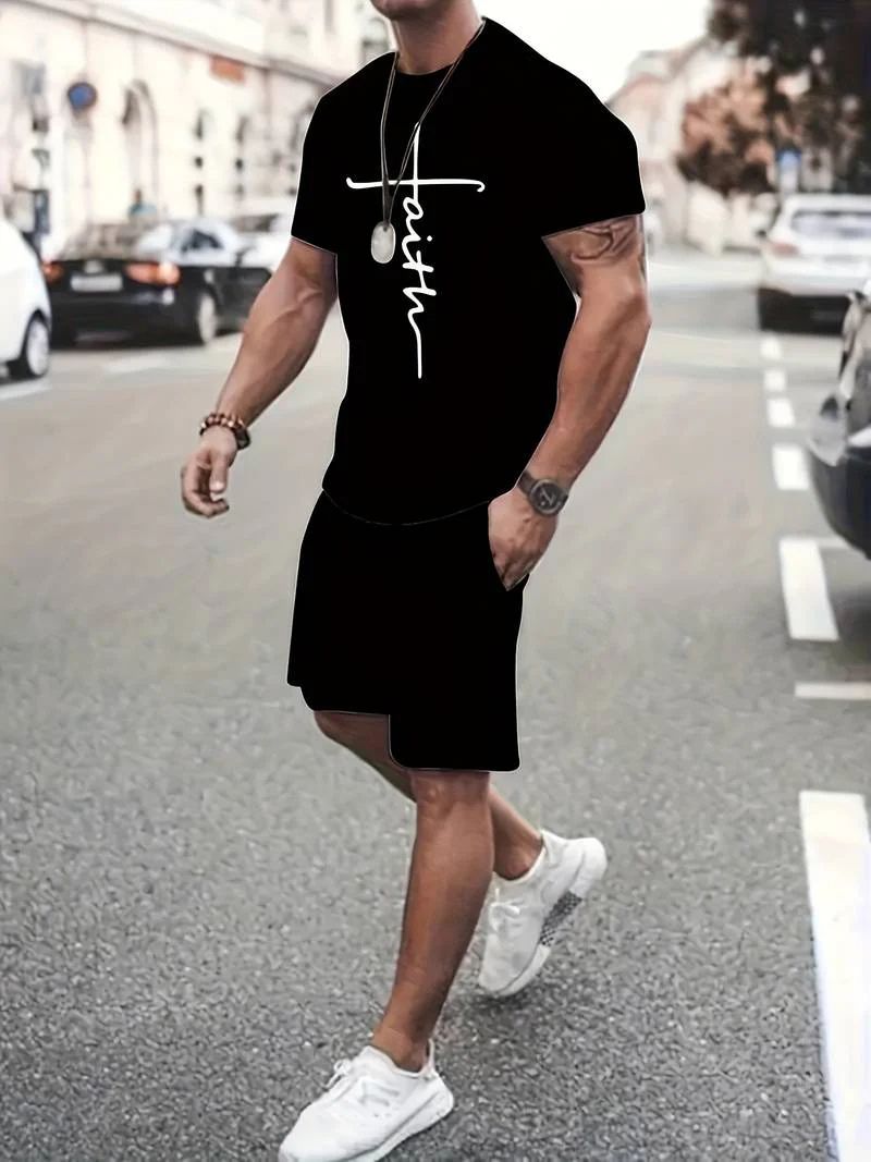 Variant image for Herren T-Shirt Set Schwarz Größe M Baumwolle Atmungsaktiv Sportlich-16