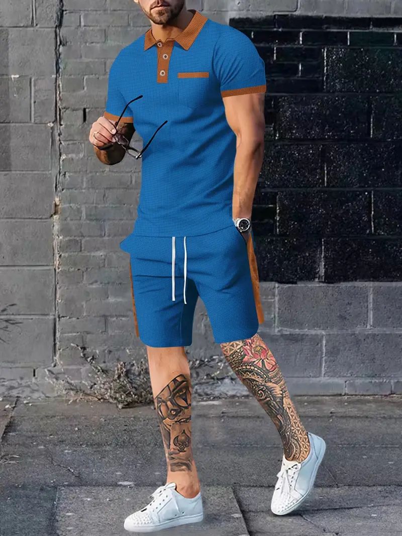 Herren Polohemd Blau Größe M Baumwolle und Schnürhose-4