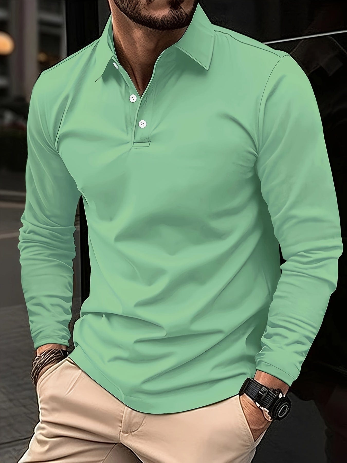Herren Langarm Poloshirt Schwarz Größe M Baumwolle-2