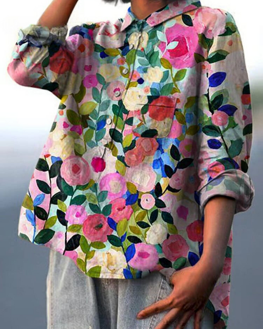 Women's purple blouse | Floral Pattern Blouse for a Fresh, Casual Look