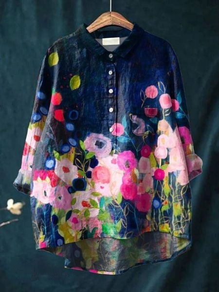 Women's purple blouse | Floral Pattern Blouse for a Fresh, Casual Look