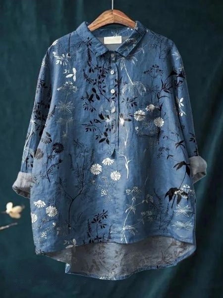 Women's purple blouse | Floral Pattern Blouse for a Fresh, Casual Look