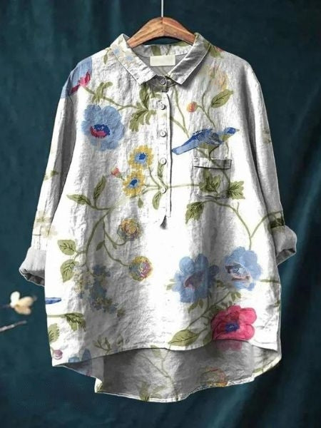 Women's purple blouse | Floral Pattern Blouse for a Fresh, Casual Look