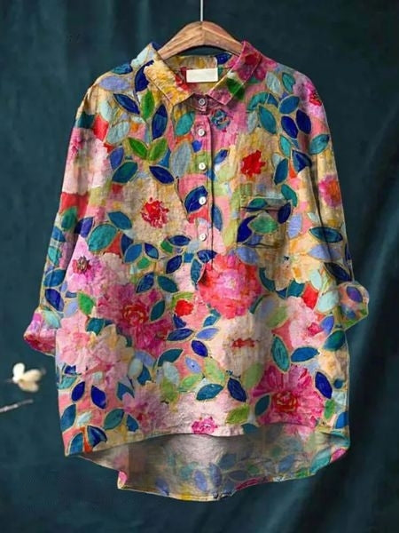 Women's purple blouse | Floral Pattern Blouse for a Fresh, Casual Look