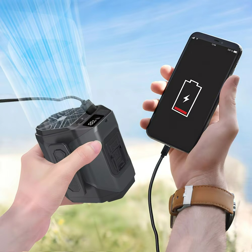 Wearable Waist Fan with Power Bank Function and Flashlight