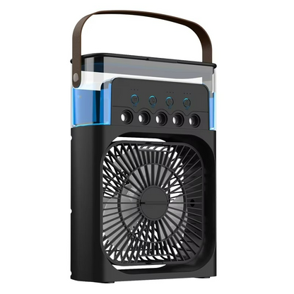 Portable cooling fan with three-in-one air cooler design