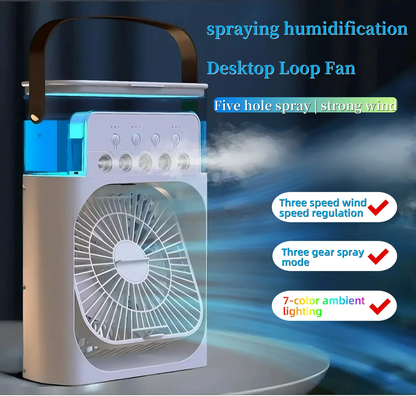 Portable cooling fan with three-in-one air cooler design