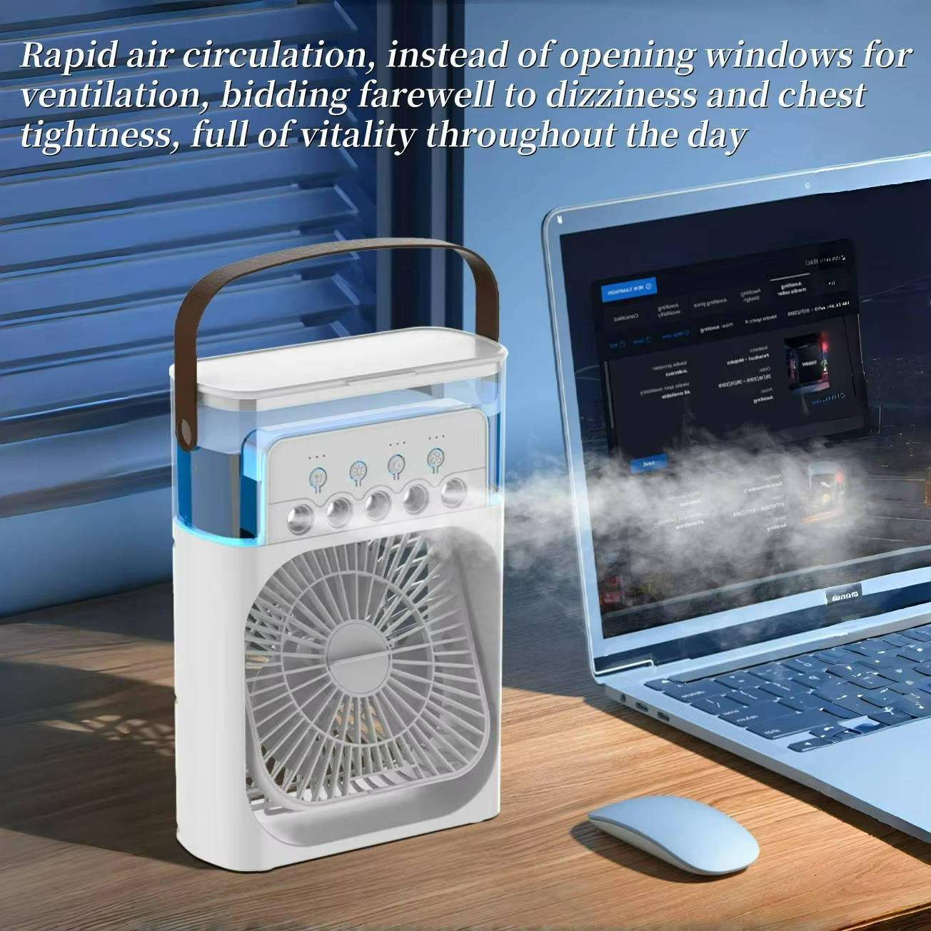 Portable cooling fan with three-in-one air cooler design