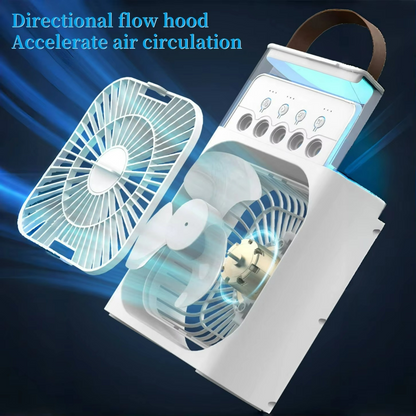 Portable cooling fan with three-in-one air cooler design