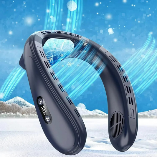 Outdoor neck fan with semiconductor cooling and rechargeable battery