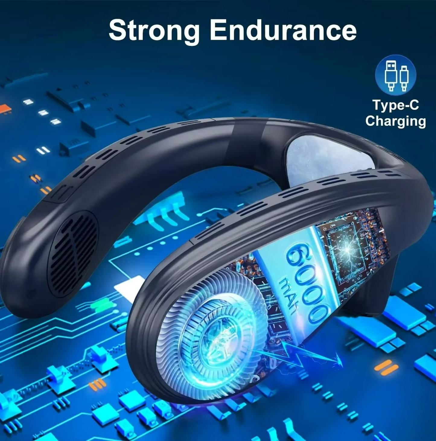 Outdoor neck fan with semiconductor cooling and rechargeable battery