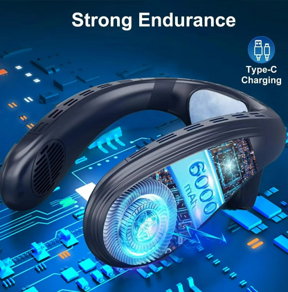 Outdoor neck fan with semiconductor cooling and rechargeable battery