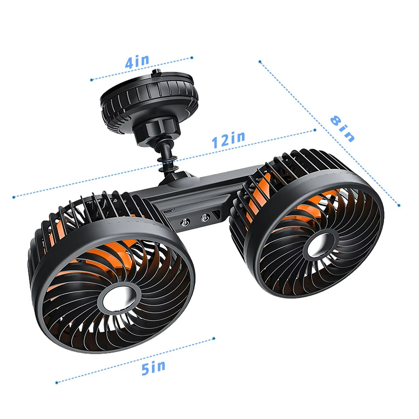 Auto cooling fan with two heads and strong suction cup