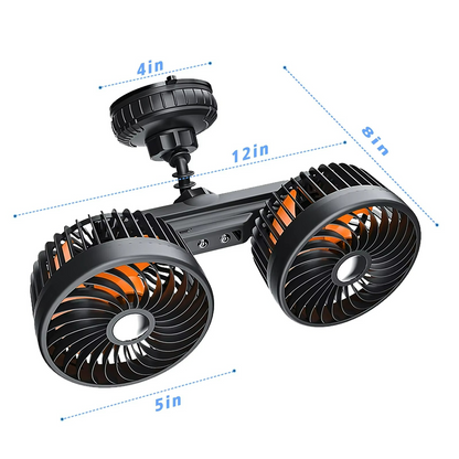 Auto cooling fan with two heads and strong suction cup