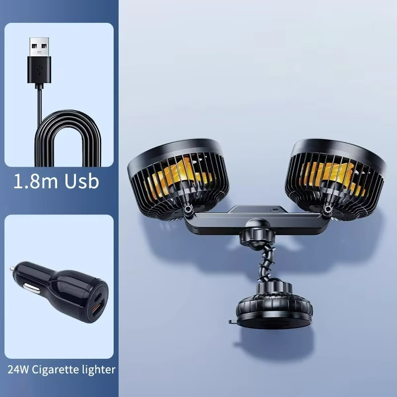 Auto cooling fan with two heads and strong suction cup