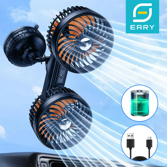 Auto cooling fan with two heads and strong suction cup