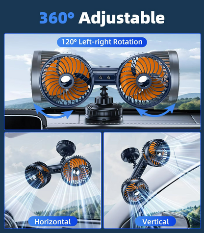Auto cooling fan with two heads and strong suction cup