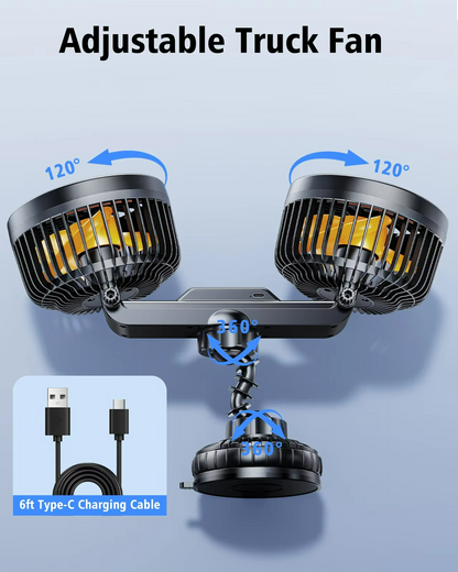 Auto cooling fan with two heads and strong suction cup