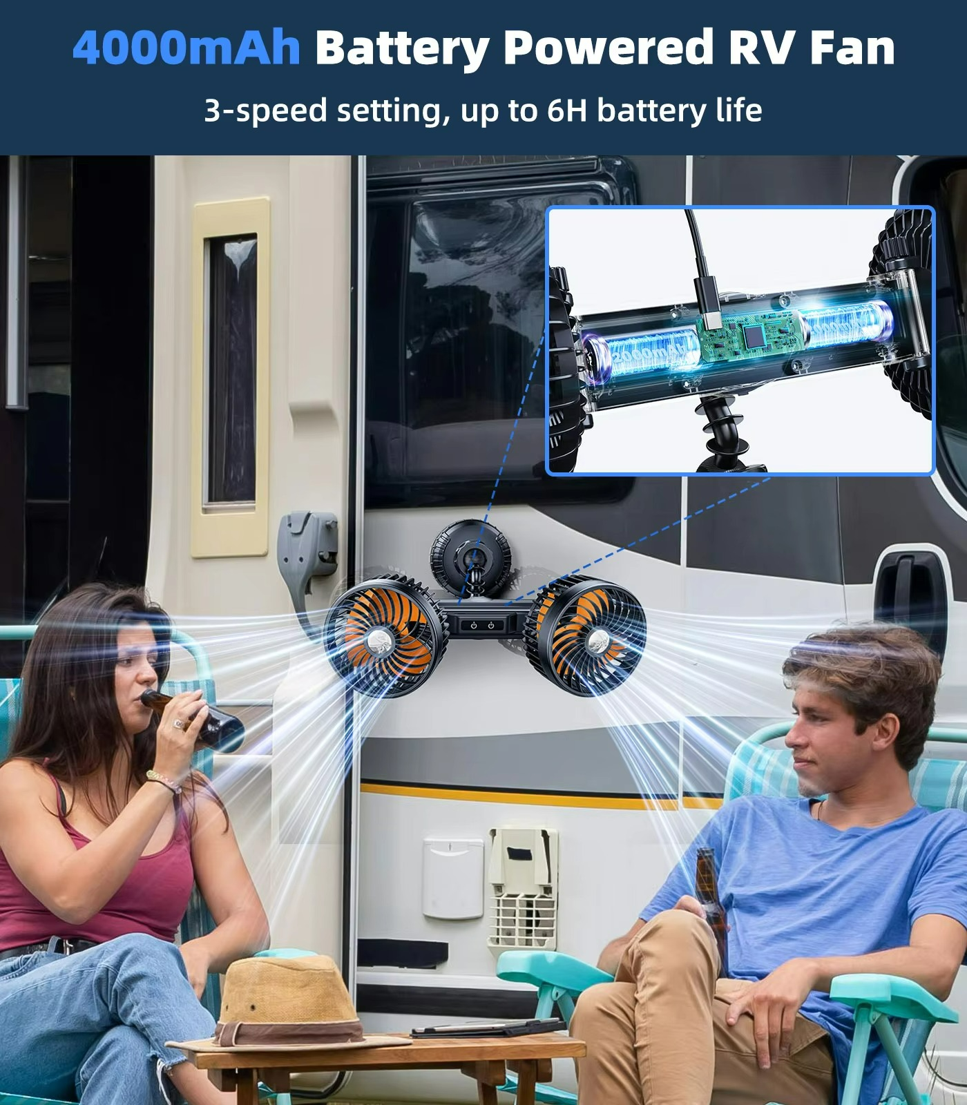 Auto cooling fan with two heads and strong suction cup